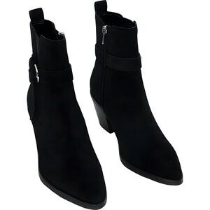 Nine West Lemone Black Suede Block Heel Ankle Booties Women's US 7M